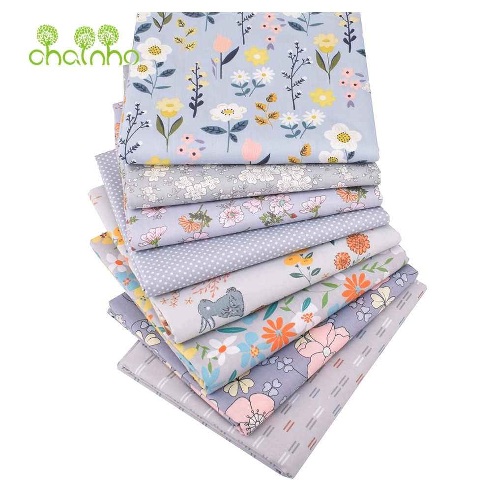 8 Stks/partij, Grijs Bloemen Serie, Gedrukt Twill Katoen Stof, Patchwork Kleding, diy Naaien En Quilten Materiaal Voor Baby & Kinderen, 40x50cm