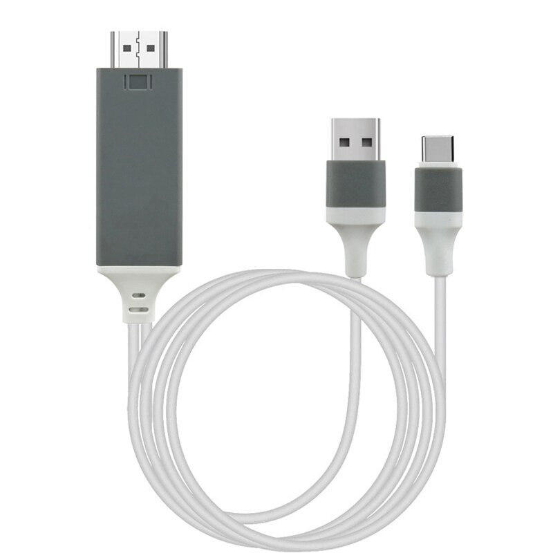 Câble de 2M de Type C, adaptateur de téléphone pour Android et TV, USB C, lien vidéo HDTV, pour Dell, ASUS, Samsung S21, S20, S9, S10 Plus, Note 20, pour Huawei: USB Grey White