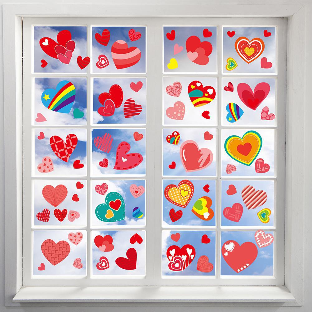194pcs Valentine Day Heart-shaped Glass Window Decal Non-adhesive Electrostatic Window Clings Decorations