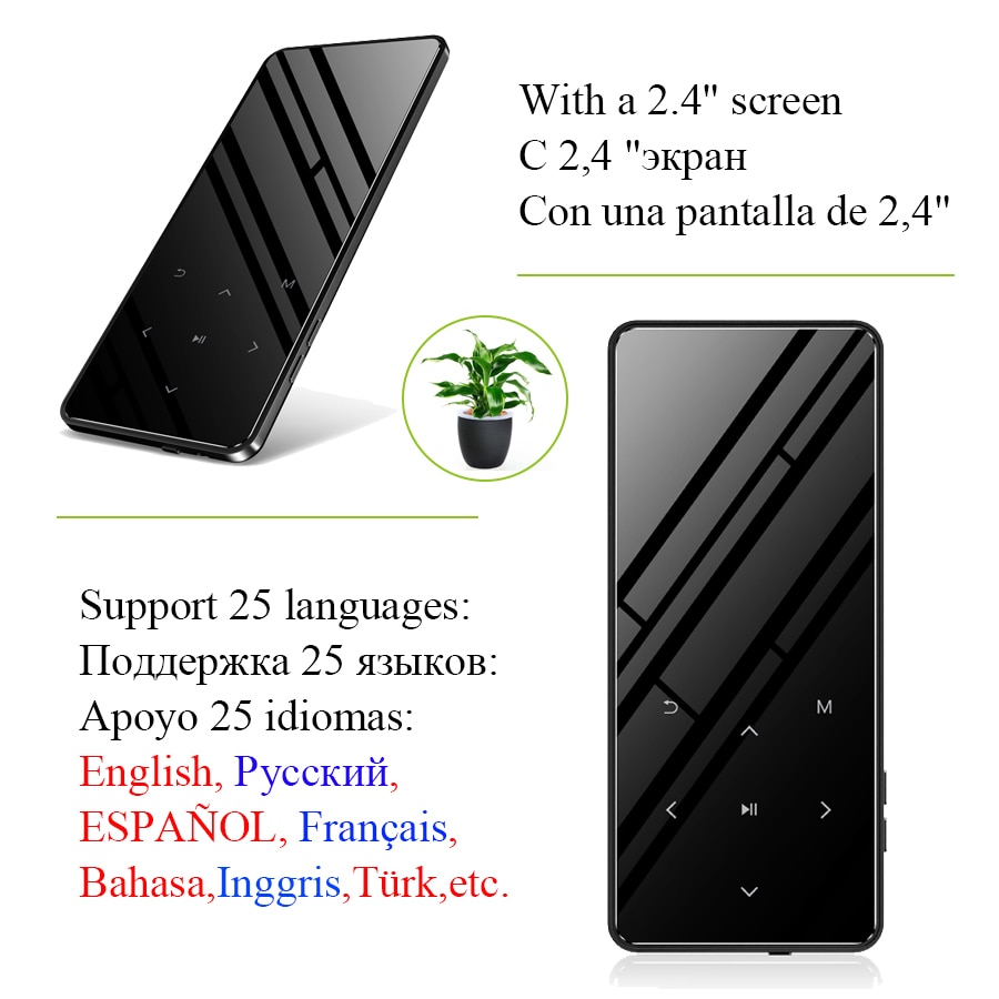 MP3 jugador mini con Bluetooth y USB deporte reproductor de música portátil flac hifi reproductor de mp 3 gb 32gb con altavoz teclas táctiles tf fm radio de audio