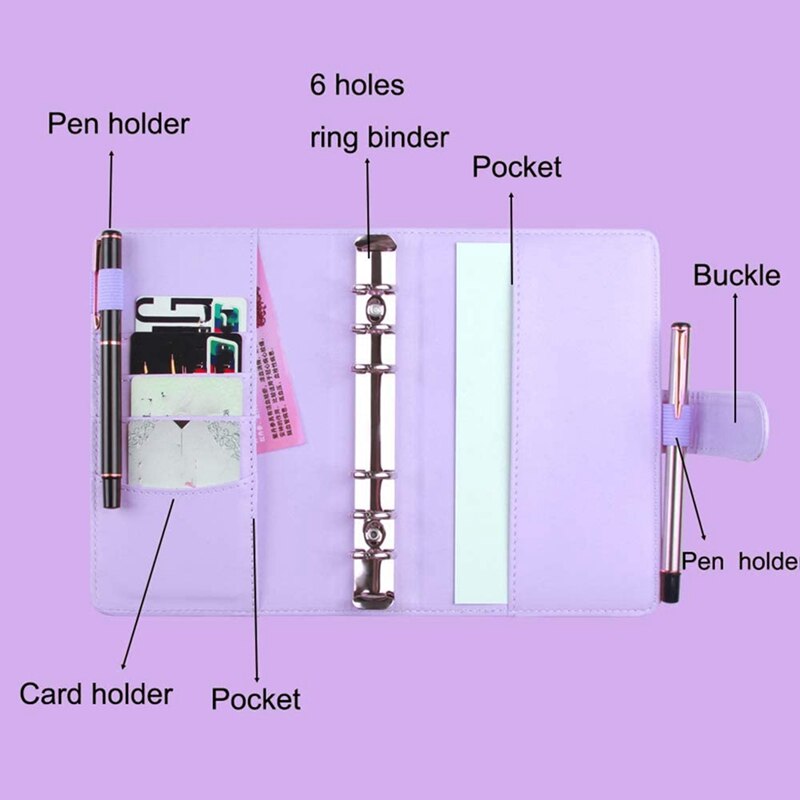-A6 Notebook Binder with 12PCS A6 Binder Pockets,with Magnetic Buckle Closure for Inner Filler Paper