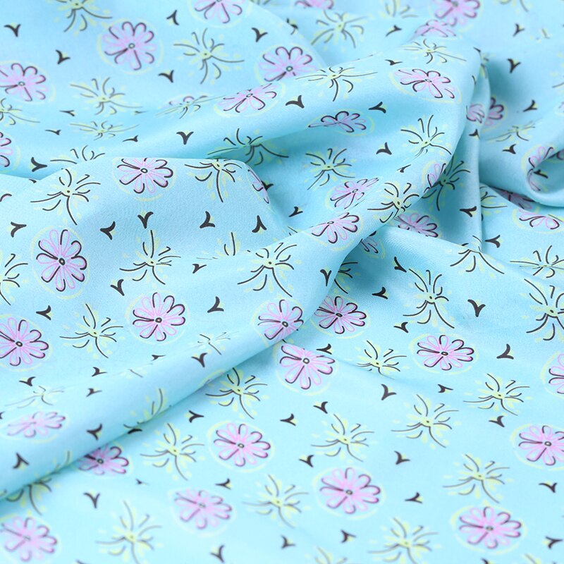114CM Wide 8MM Thin Small Floral Print Blue Silk Habotai Fabric Good for Summer Dress Skirt Shirt Pants B226