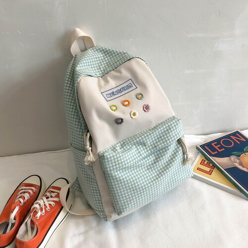 Hochschule Schüler Damen Nette Rucksack Frauen Blume Weibliche Harajuku Schule Taschen Buch Kawaii Rucksack Nylon Mädchen modisch Tasche: ohne Spielzeug Blau