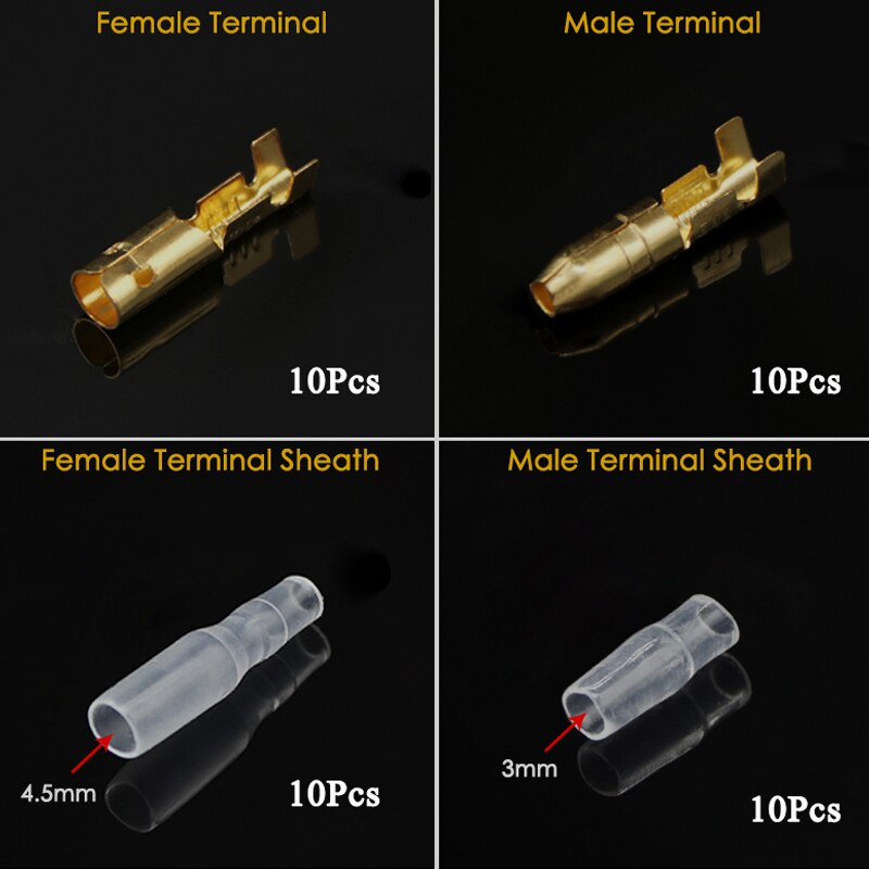 4.0 Bullet Terminal Auto Draad Connector Diameter 4Mm Mannelijke En Vrouwelijke Terminal + Isolerende Omhulsel Koudgeperste Terminal: 10Sets (40pcs)