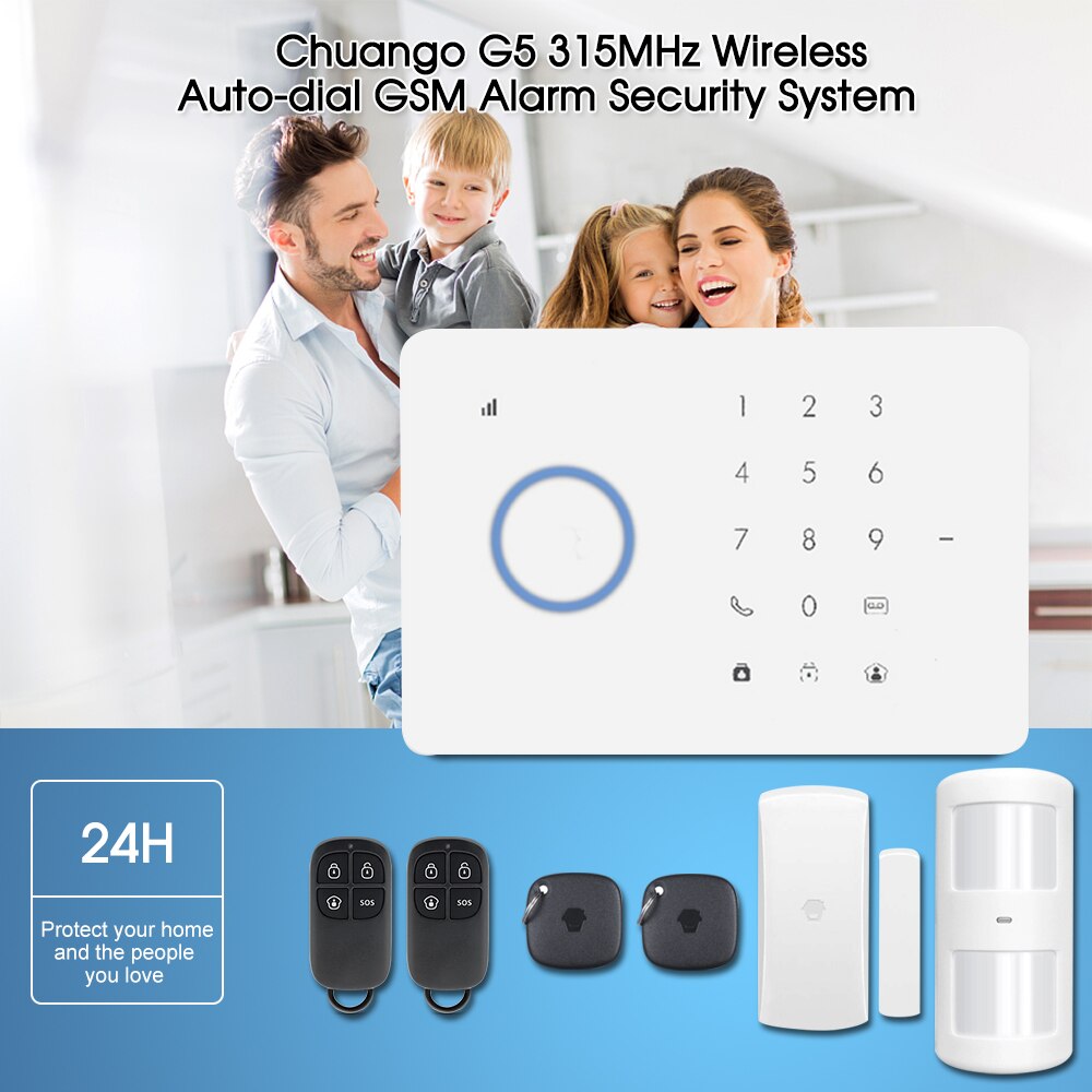 315 mhz trådløs auto-dial gsm alarm sikkerhedssystem kit app fjernbetjening lcd/rfid touch tastatur sikkerhedsalarm system eu