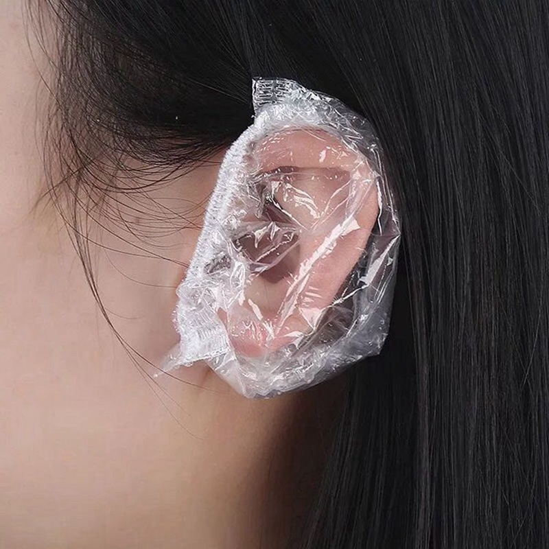 100 stk engangshøreværn ørekappe bad bruser plastik ørebeskytter salon hårfarvning ørehætte beskyttelsesskærm