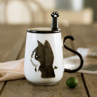 500ml tegneserie 3d kat keramik krus med låg og ske mælk kaffe te kop porcelæn krus valentinsdag