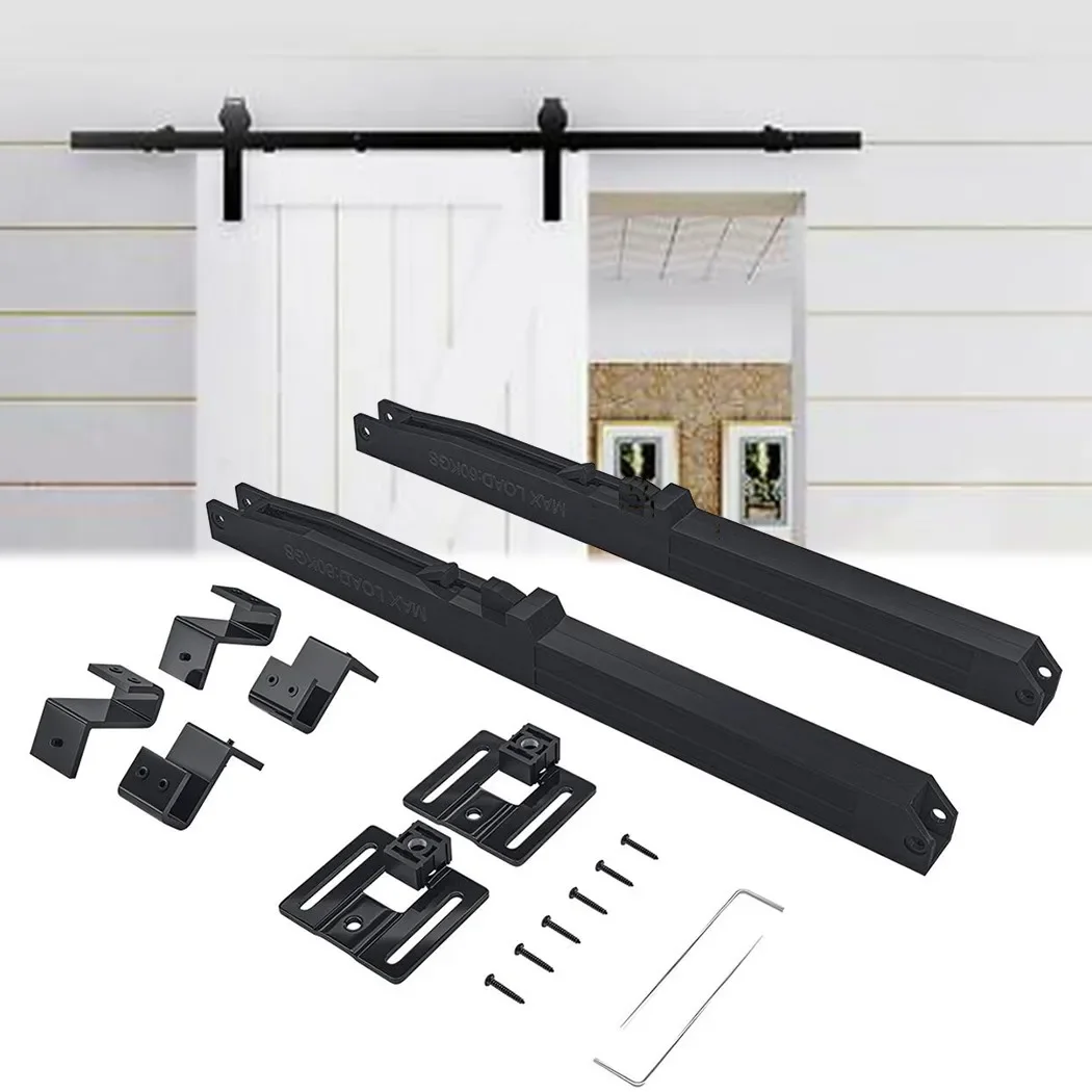 Amortiguador de puerta de Granero cerrado, Material de amortiguación, libre de perforación, Kit de Hardware, mecanismo de remisión