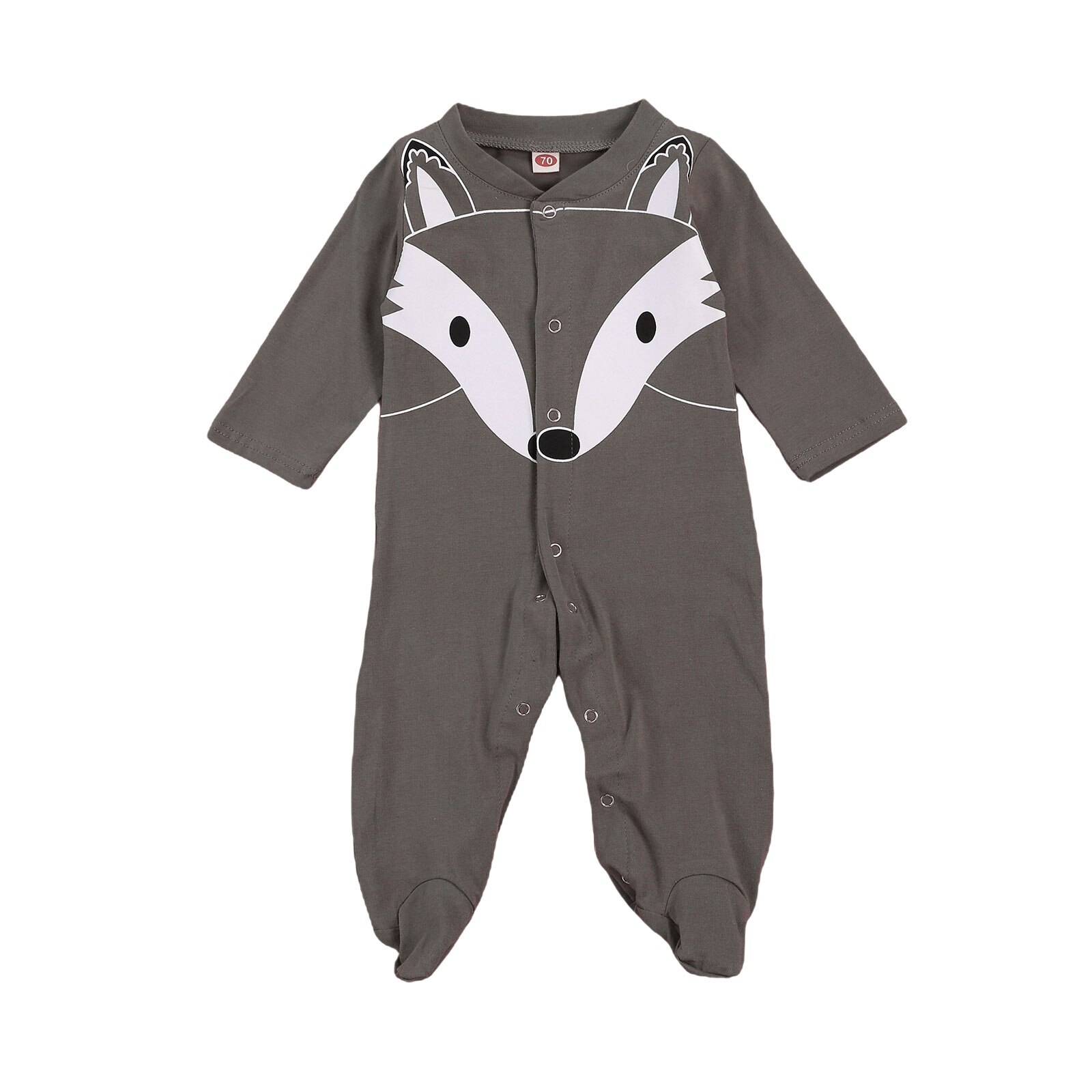 0-6M Newborn Baby Girls Boys Footie Cartoon Animal Print Long Sleeve Single Breasted Autumn Jumpsuits: Gray / 3-6 Months