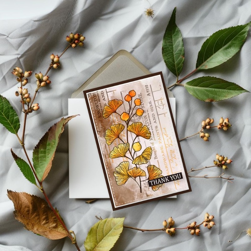 1 hoja de sellos transparentes con texto de bendición de hojas de Ginkgo para hacer tarjetas, sellos transparentes de hojas de otoño, sellos transparentes para bricolaje