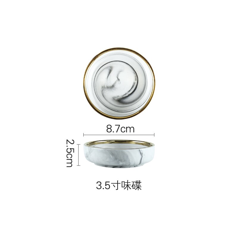Phnom Penh Marmer Servies Keramische Plaat Thuis Plaat Servies Set Restaurant Decoratieve Servies Ronde Schalen en Borden Sets: 8.7x2.5cm