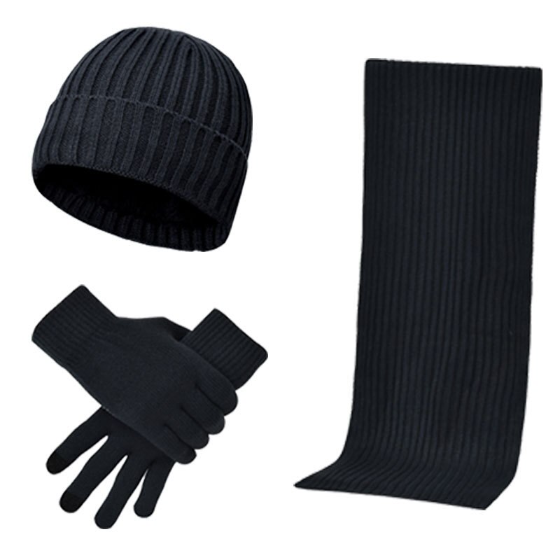 Esportes de inverno correndo quente malha cachecol gorro chapéu e luvas definir masculino macio elástico chapéu cachecol e luvas conjunto: Navy