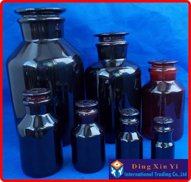 (4 pieces/lot) 250ml Wide mouth reagent bottle,250ml Amber Laboratory Bottle with ground-in glass stopper