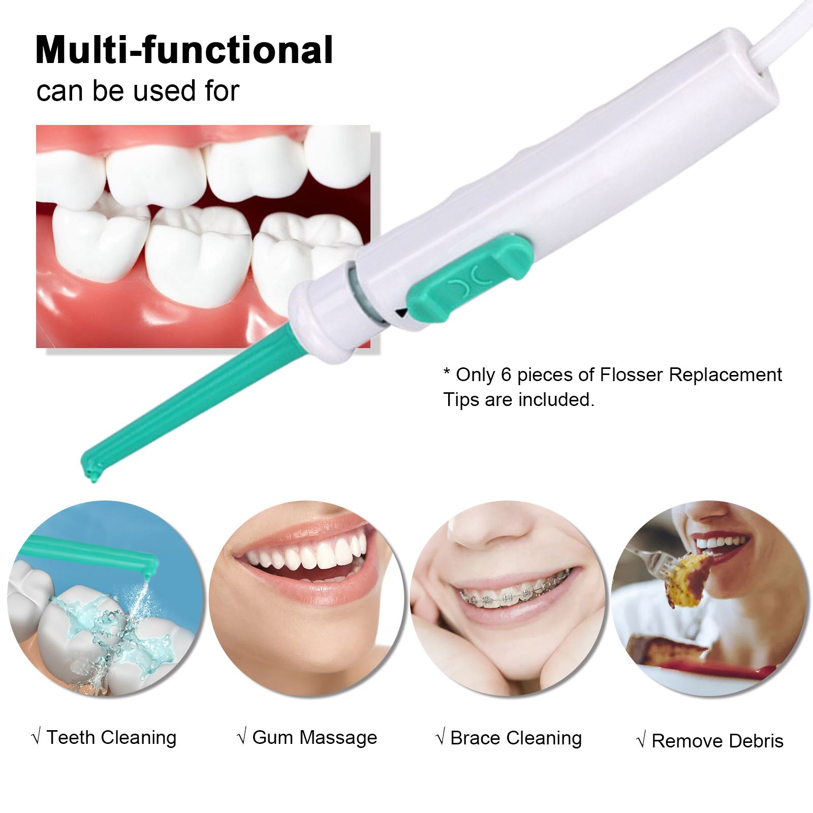 6pcs Replacement Heads for Oral Irrigator Water Flosser Nozzle Tips Flosser Replacement Tips for Water Flosser Refill Heads