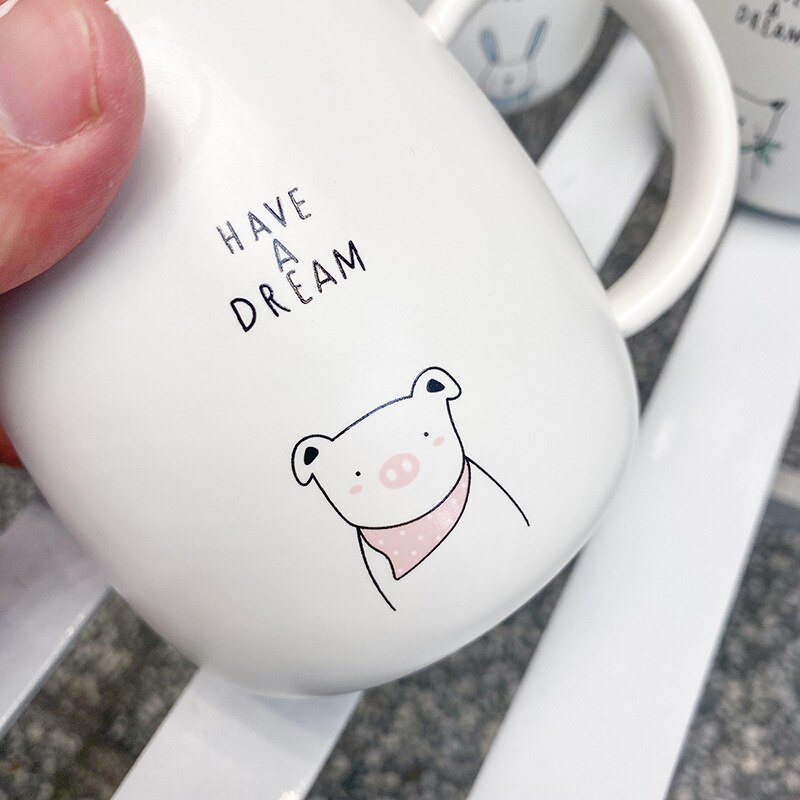 Keramiska koppar tecknad mugg par söta koppar stora tekopp muggar lock kall dryck kopp kompis glas återanvändbar familjemugg