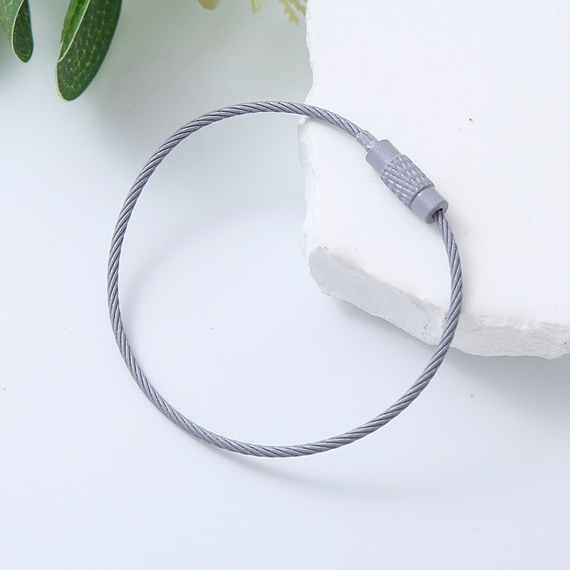 5/10 st färgglada rostfria ståltrådsnyckelringar kabelöglor hängande utomhusvandring bagage id-tagg nyckelringar kedjehållare verktyg: 6 cm / Silver-