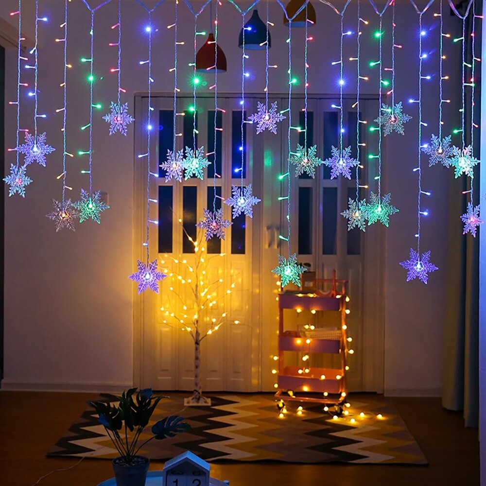 Kerst Sneeuwvlokken Led String Lichten Knipperende Lichten Gordijn Licht Waterdicht Party Fairy Light Met Aansluitbaar Wave