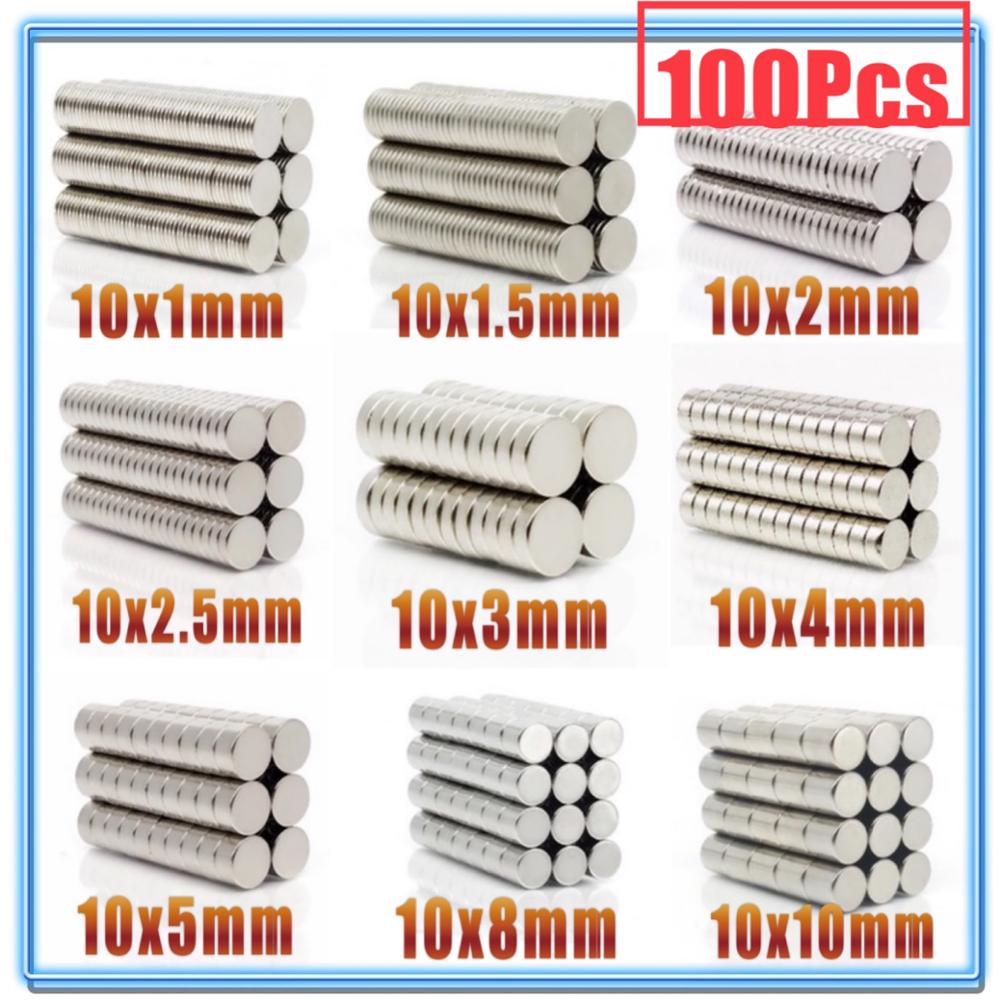 100Pcs Round Magnet 10x1 10x2 10x3 10x4 10x5 10X6 10x10 mm Neodymium Magnet Permanent NdFeB Super Strong Powerful Magnets 10X1.5