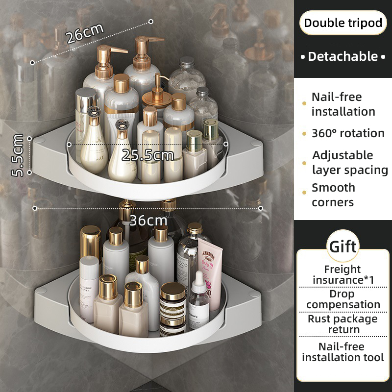 360° Rotate Corner Triangle Organizer Shelves Wall-Mounted Bathroom Rotating Shower Caddy Multi-Purpose Shower Gel Storage Rack: light yellow