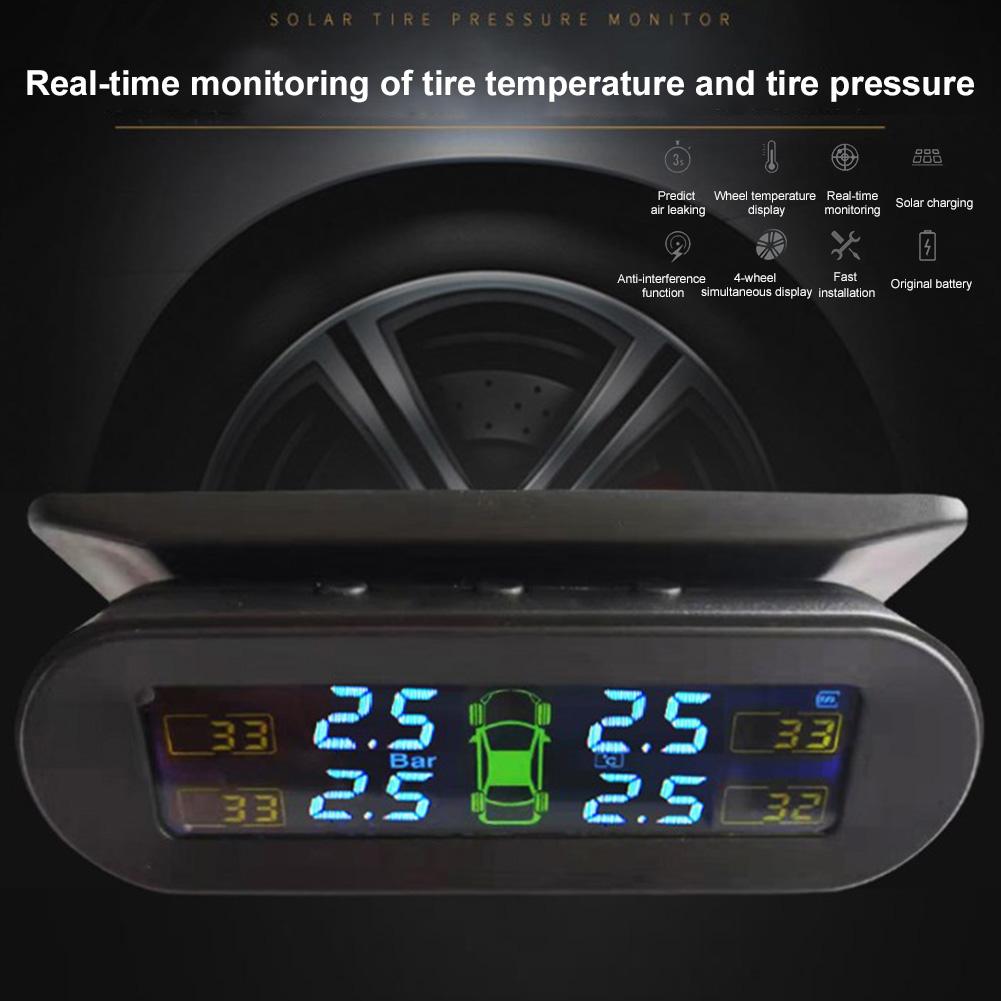 TPMS Car Tire Pressure Monitoring System Solar Or USB Charging Real-time Display Tire Pressure Monitoring System Air Leak Alarm