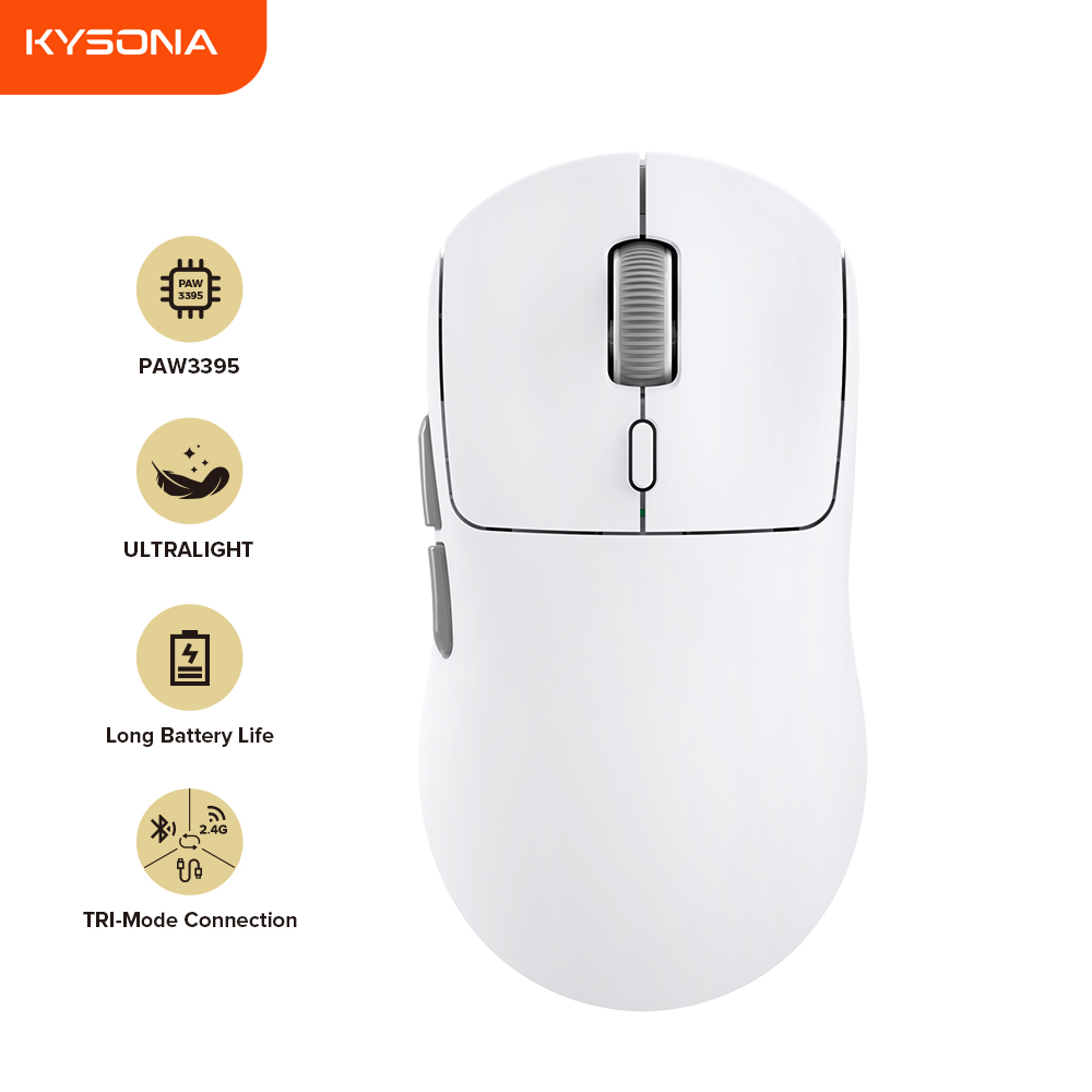 Kysona M600 PAW3395 Weiß Wireless Gaming Esports Maus 55g 26000DPI 6 Tasten Optische PAM3395 Computer Mäuse Für Laptop PC