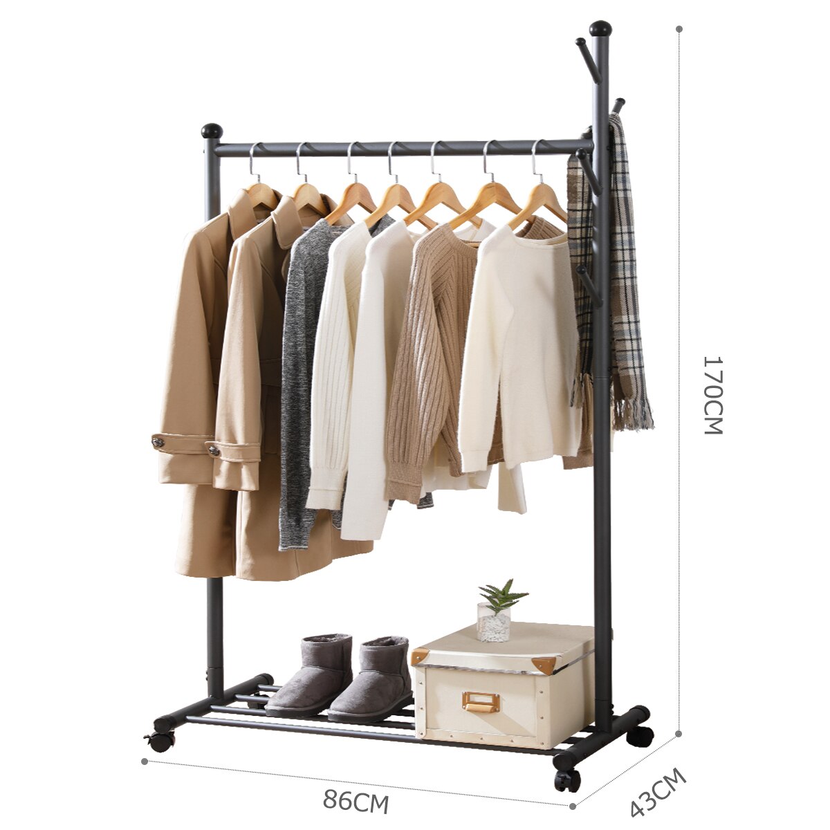 HOME ORGANIZER Multifunctional Clothing Rack Steel Rod Hanging Clothes Rolling Garment Rack Organizer Indoor Hanger