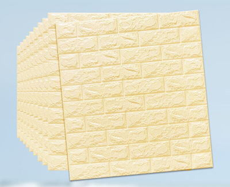 Pegatinas de espuma 3D para pared, de ladrillo, autoadhesivos impermeables para decoración del hogar, habitación de niños, sala de estar: Light yellow