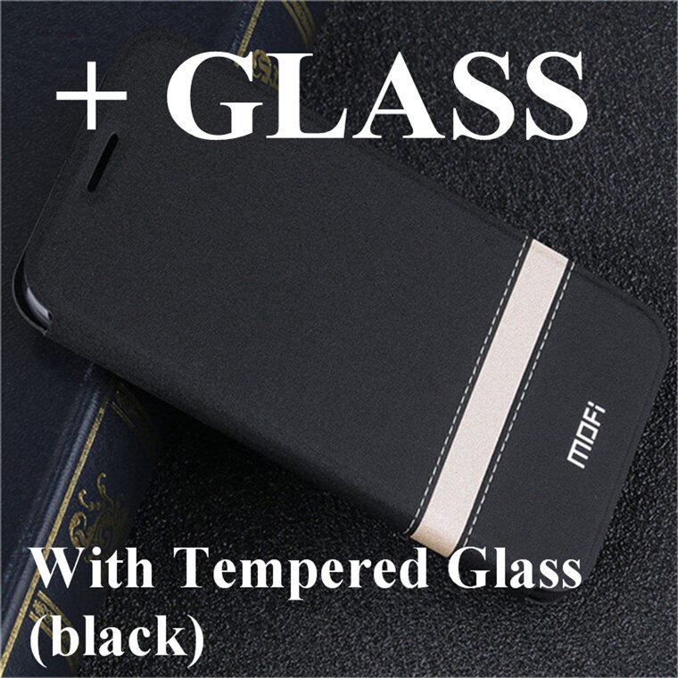 Case for Honor V20 Cover for Huawei Honor View 20 Flip Case MOFi Original Luxury TPU Housing PU Leather Book Shell Folio: Black with Glass
