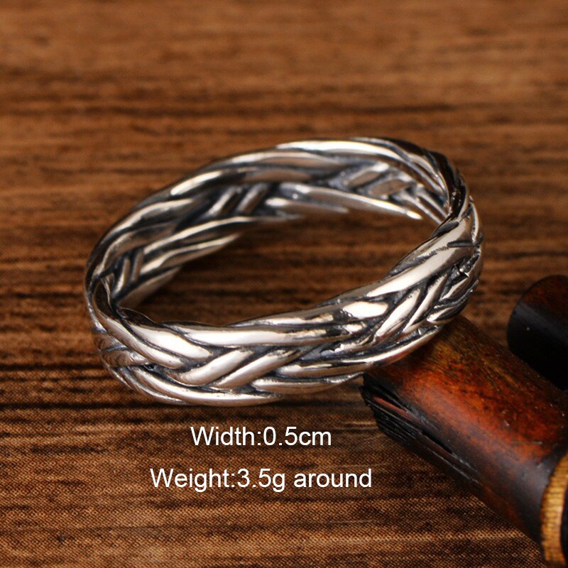 Vintage 925 Sterling Silver Braided Ring For Men And Women Thai Silver Processd Jewellery for Lovers Bague Femme