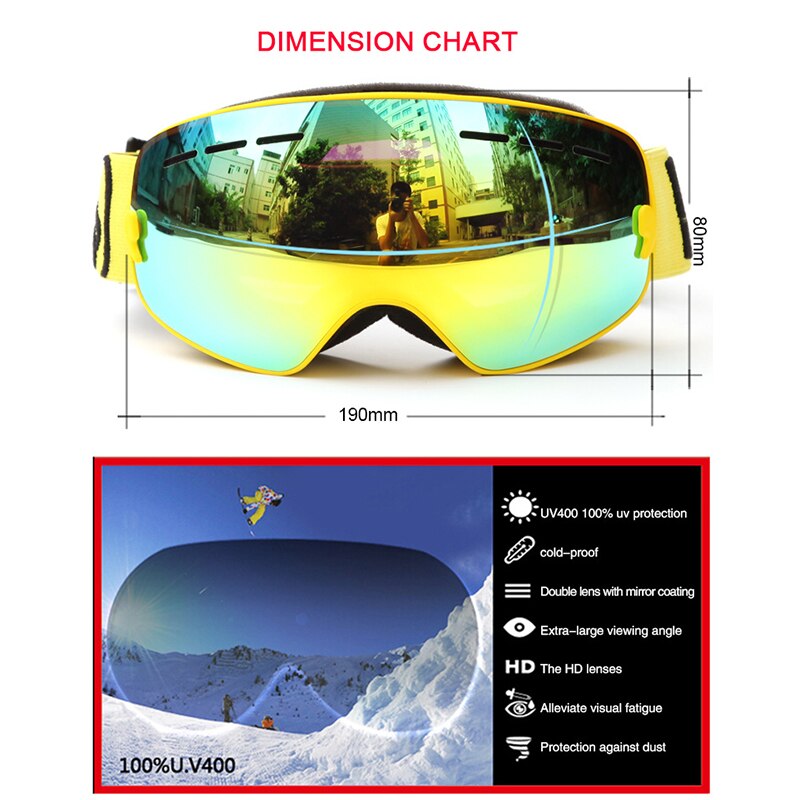 Gafas de esquí para niños y niñas, lentes de Snowboard, protección UV400, gafas de nieve, máscara de esquí antiniebla