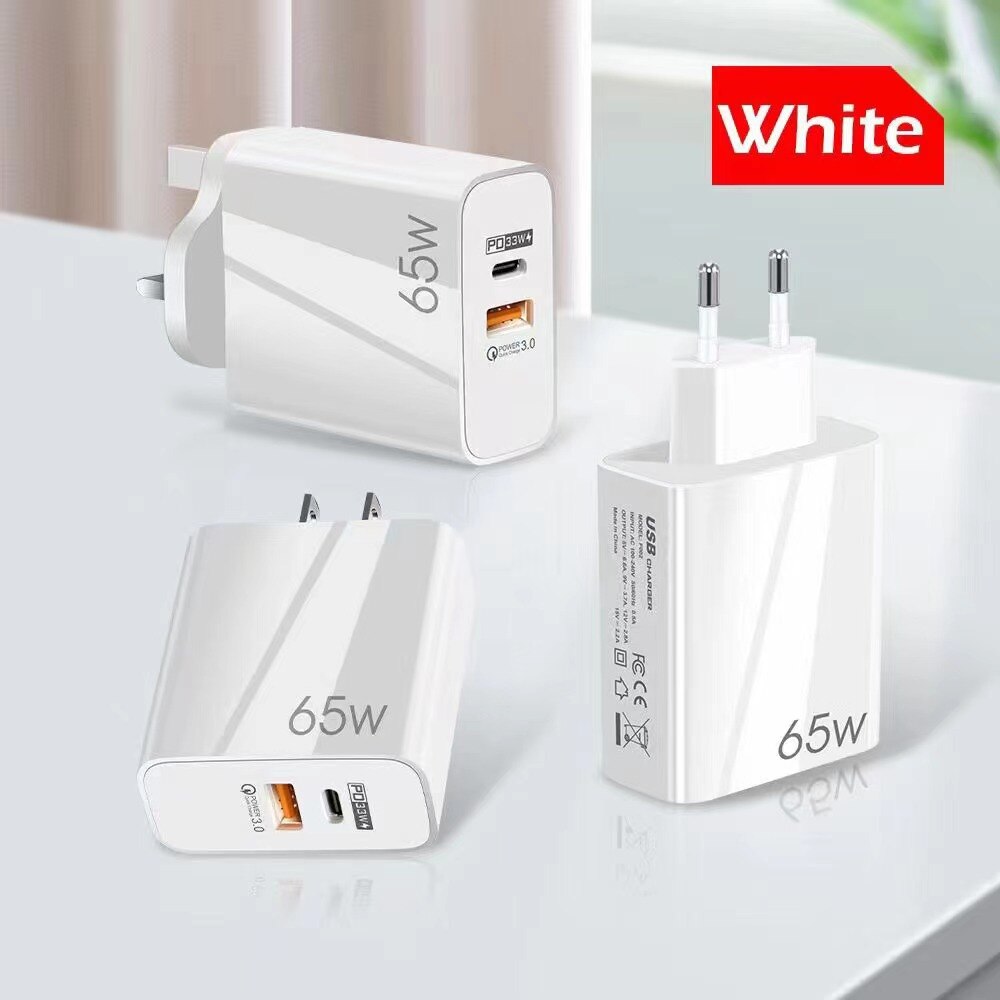65W GaN caricabatterie USB C adattatore Multi estensione PD 3.0 per Iphone 13,12 MacBook Laptop Wall Charge UK US EU Plug Charge Port: WHITE / UK