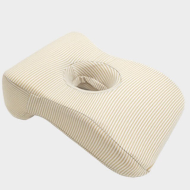 Memory Foam Nap Pillow Office Noon Sleeping Pillow School Table Desk Pillow Breathable With Hole for Face Down Sleeper HM005: Rice white stripe