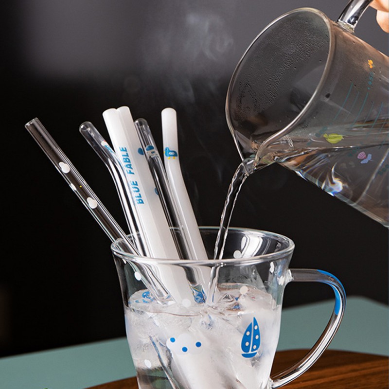 Cute Printed Glass Drinking Straw Eco Friendly Reusable High Borosilicate Glass Straw For Smoothies Cocktails Bar Accessories
