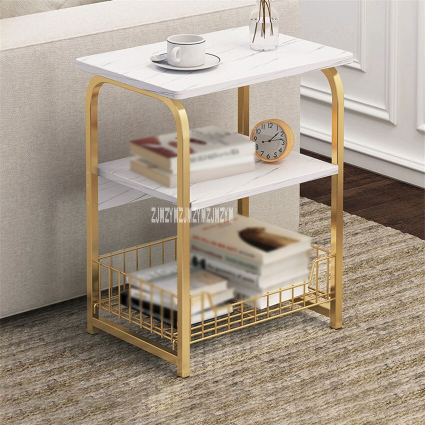 E5157 Modern Sofa Side Cabinet Bedroom Bedside Storage Small Table Living Room Corner Simple Side Table 2/3 Layers: White Marble 62CM