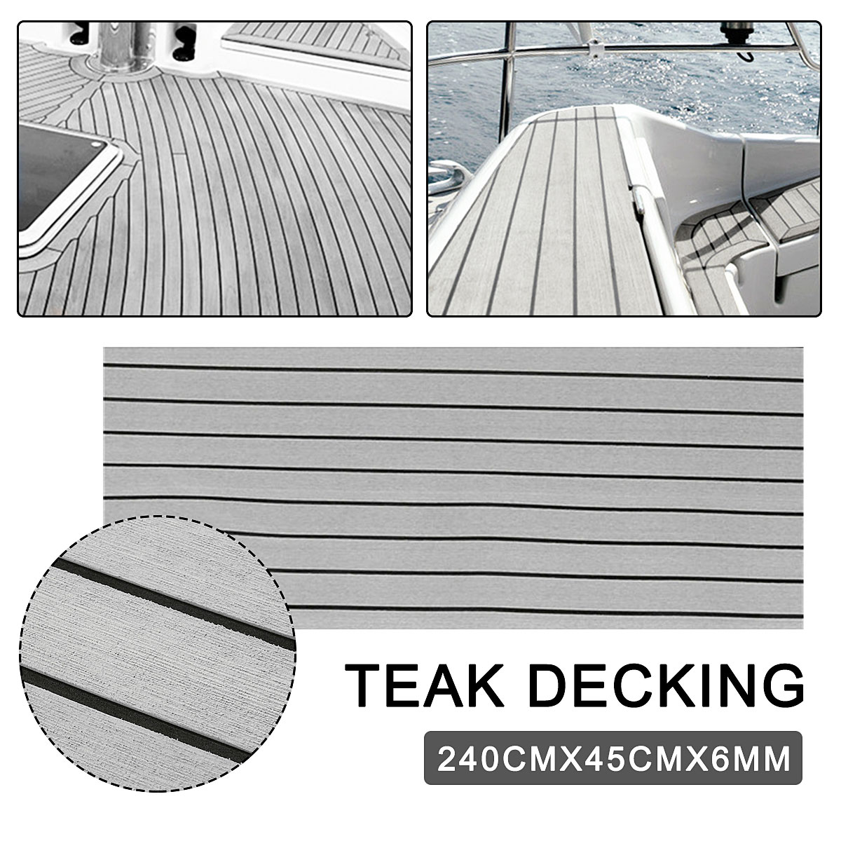 6mm självhäftande eva skum teak ark marinbåt yacht syntetisk däck skum golvmatta golv grå svart 240*45cm