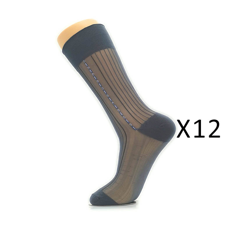 12 Pairs Large Size Summer Socks Mens Nylon Thin Breathable Middle-Eged Elderly Silk Socks Business Work Party Dress Long Socks: 7