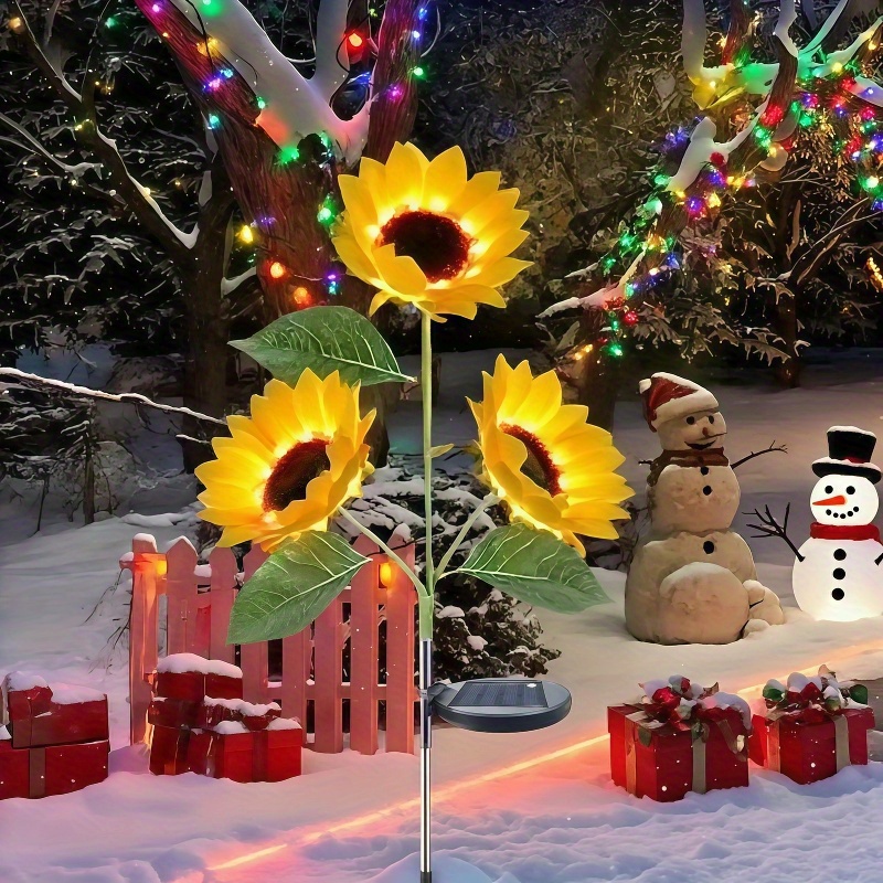 3 stuks op zonne-energie werkende led-tuinlampjes in de vorm van zonnebloemen per paal, voor tuin, gazon, terras en veranda, decoratieve buitenverlichting: Default Title