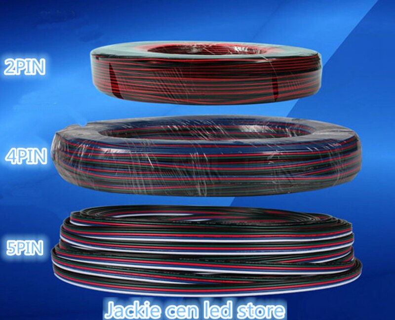 Led remsa elektrisk ledning kabel ledning, anpassad längd  of 22 awg 4 stift 5 stift, förtennad koppar pvc isolerad nylon plast förlängningssladdar