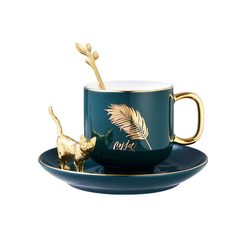 Europese Keramische Kopje Koffie Set Creatieve Eenvoudige Groene Goud Velg Turkse Koffie Cups Licht Luxe Tazas De Cafe Drinkware BE50CP: style5