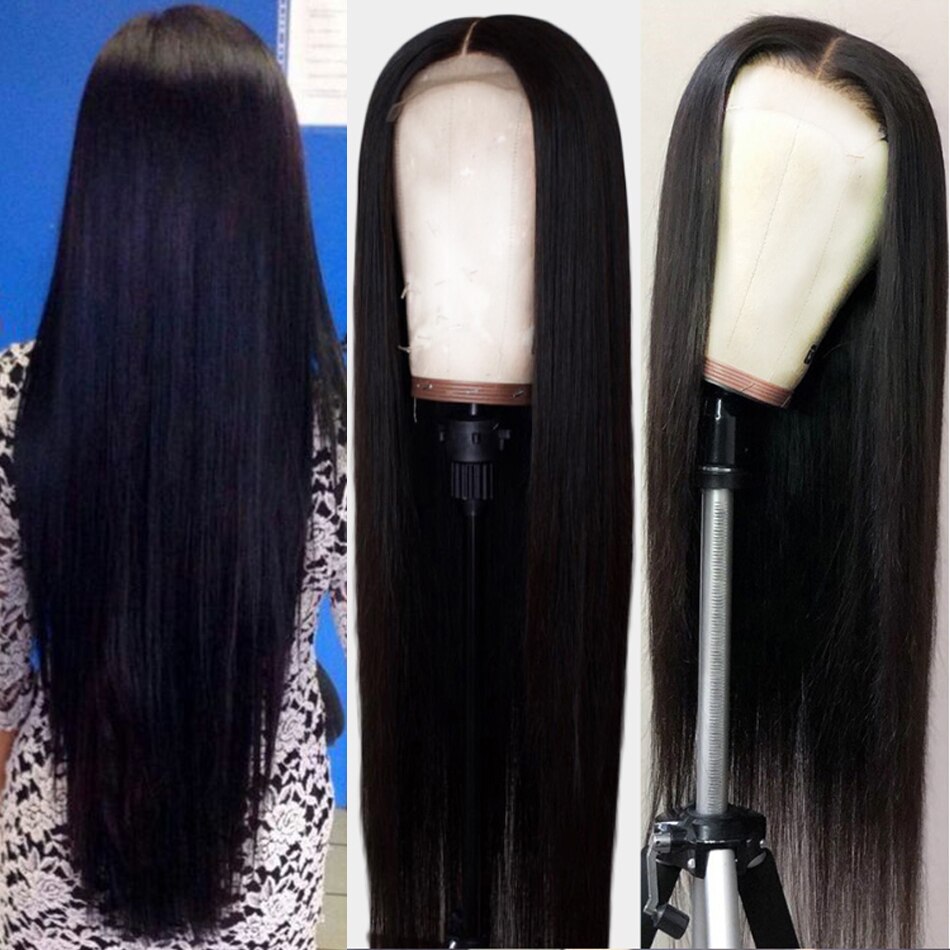 Azeviche Sliky 13*4 Parte Dianteira Do Laço Sintético Perucas de Cabelo Longo e Reto Peruca Estilo de Cabelo Do Bebê Para As Mulheres Negras Das Mulheres Resistente Ao Calor