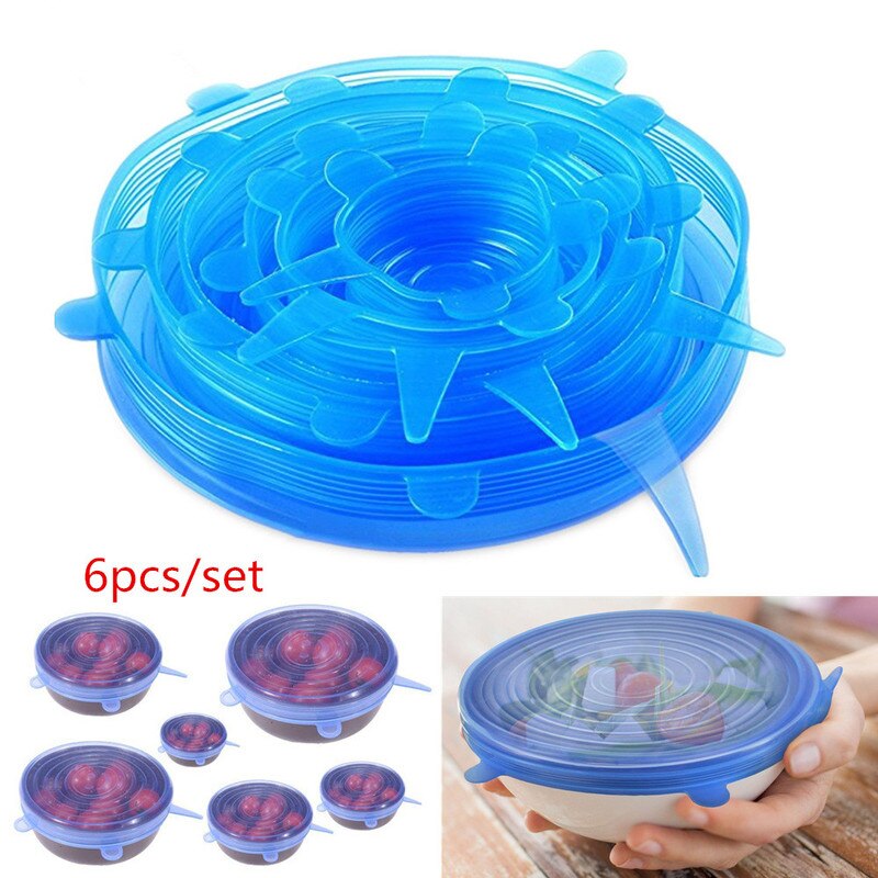 6 Stks/set Voedsel Siliconen Verse Cover Silicone Stretch Deksels Keuken Herbruikbare Afdichting Deksel Kom Deksel Deksel Voedsel Wrap Keuken Accessoires