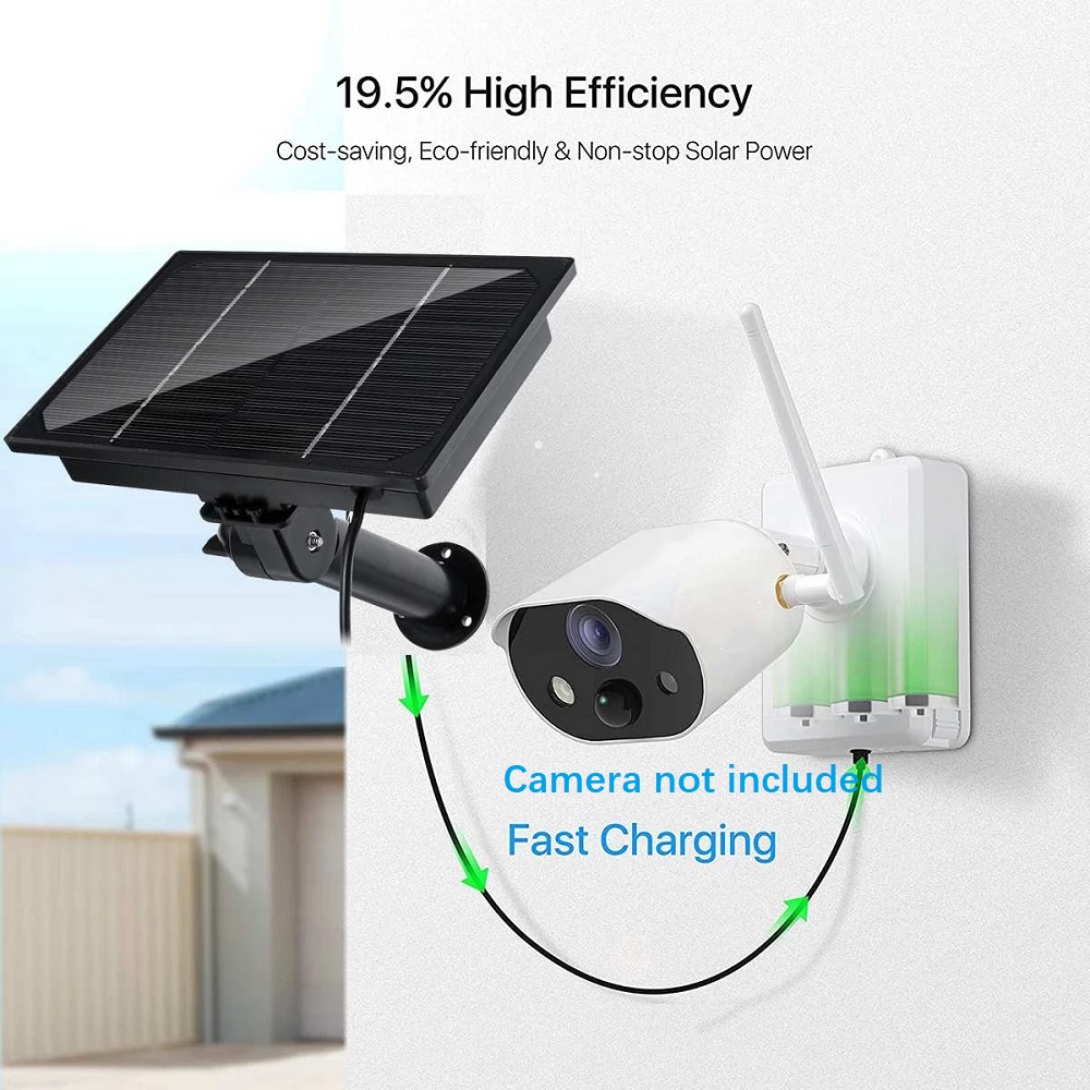 Panneau solaire étanche 4W, batterie 18650 intégrée, câble extérieur de 2m chargé USB Tpye C DC5V 12V alimenté pour caméra WIFI de sécurité