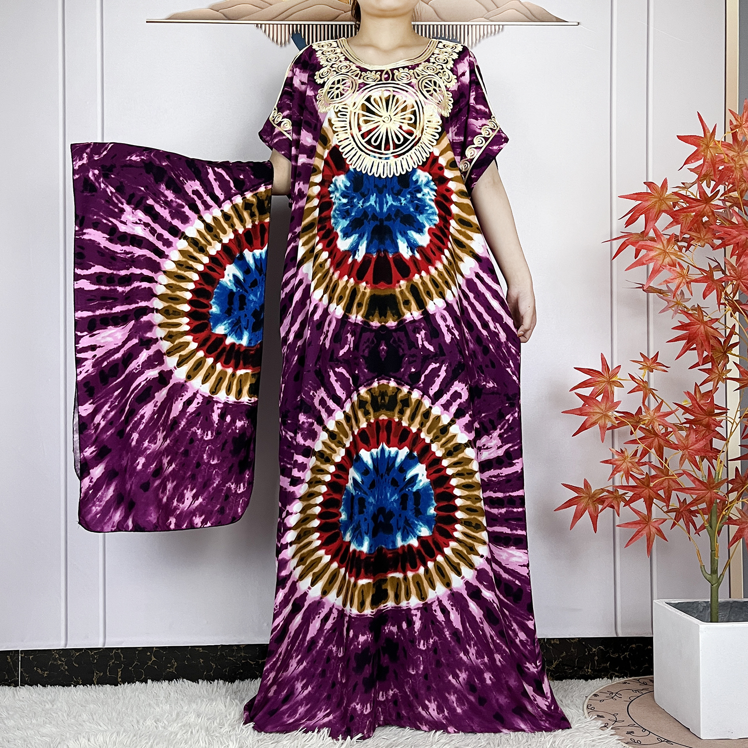 Vestidos maxi de algodão solto com lenço de cabeça para mulheres muçulmanas, vestidos casuais muçulmanos, manga curta, estampa floral, kaftan africano, islamismo, novo, verão: Preto