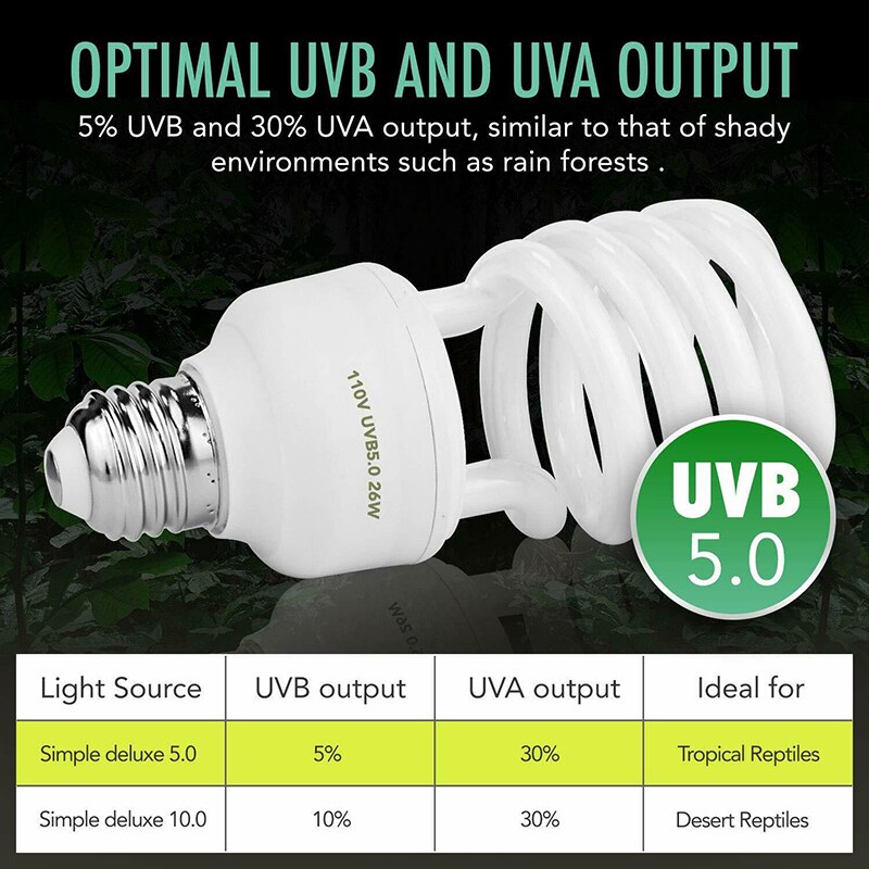 26W Reptile Lizard UVB Bulb 5.0/10.0 Ultraviolet Light Fluorescent Terrarium Lamp Bulbs Calcium Supply Energy-Saving Lights: UVB 5.0