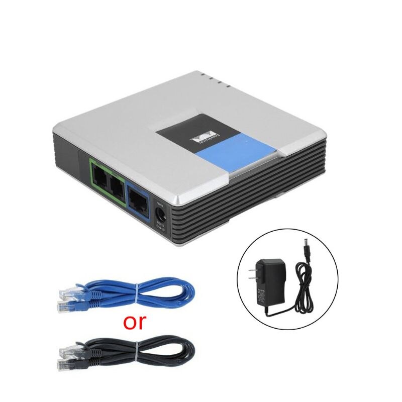 1Set VOIP Gateway 2 Ports SIP V2 Protocol Internet Phone Voice Adapter with Network Cable for Linksys PAP2T AU/EU/US/UK Plug: 4NB701164-US