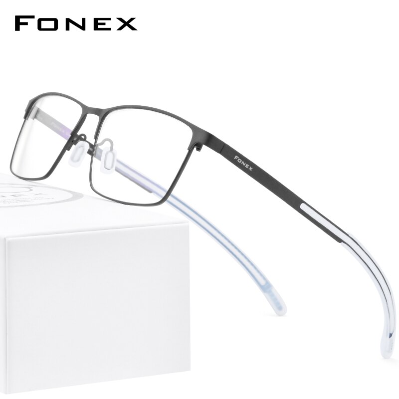 Fonex b titanium briller mænd firkantet nærsynethed optisk recept brilleramme mand skridsikker silikone briller 8521: Sort