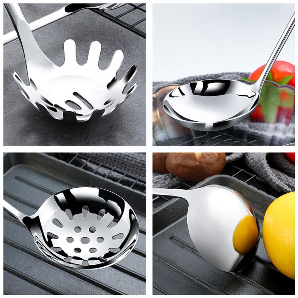 Kitchen Steel Long Handle Gold Soup Ladle Slotted Colander Spoon Filter Pot Strainer Cooking Skimmer Set Tool I6S8