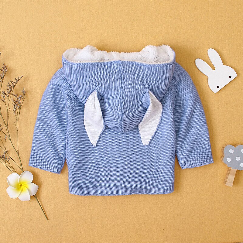 CITRUS Baby Rabbit Ear Hood Sweater Boys Girls Cardigans Autumn Toddler Long Sleeves Knitwear Jackets Winter Children Knit Tops