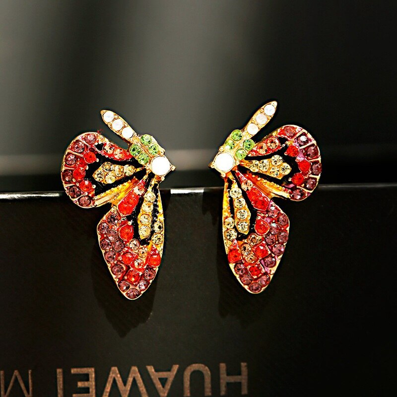 Red Yellow Butterfly Stud Earring Women Corful CZ Earrings Statement Jewelry Party Christmas