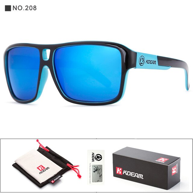 Kdeam originele gepolariseerde vierkante zonnebril voor heren zomer outdoor & reizen  uv400 brillen heren sport stijl zonnebrillen  gr6: C208 blauwe spiegels